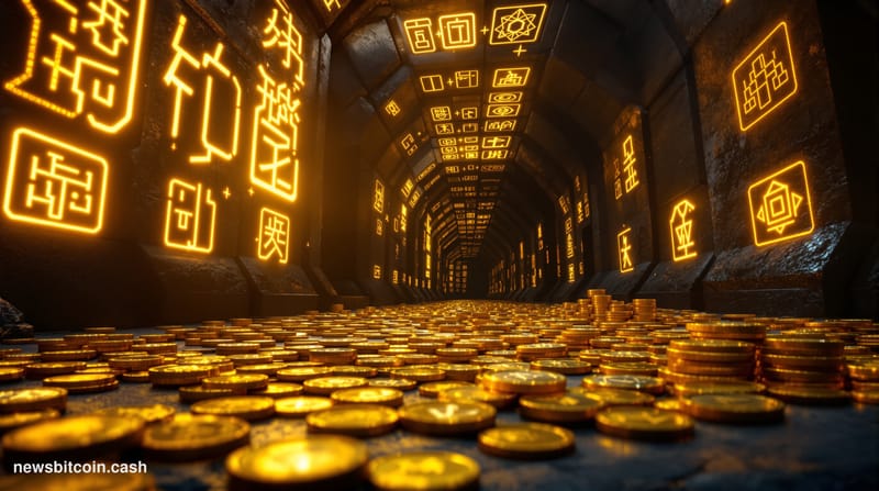 A cinematic photorealistic editorial photograph showing a massive underground vault or fortress-like structure carved into da