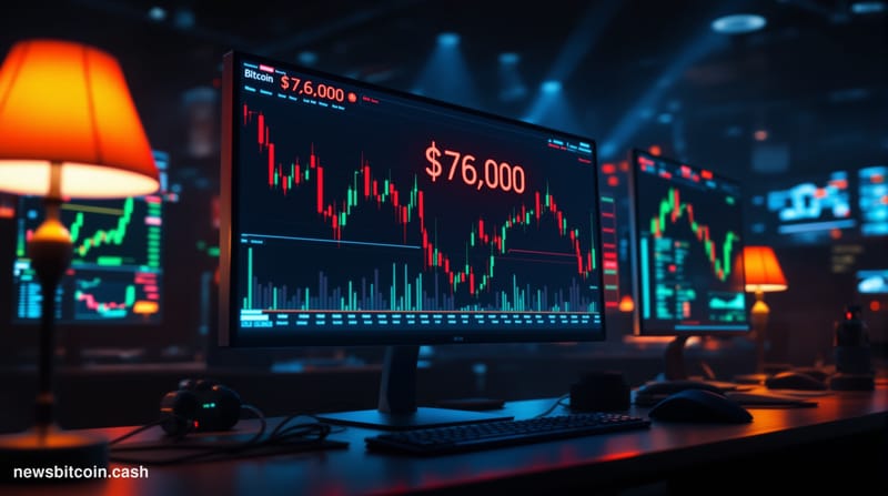 A dramatic photorealistic editorial photograph of multiple cryptocurrency trading screens displaying red and green price char