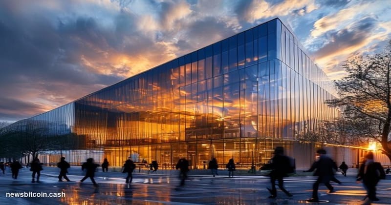 A cinematic photorealistic editorial photograph of the Commodity Futures Trading Commission headquarters building in Washingt