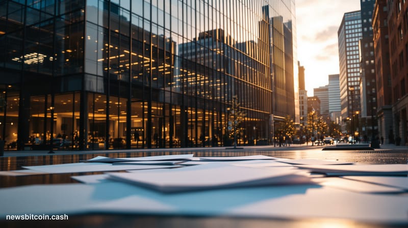 A cinematic photorealistic editorial photograph of Circle's headquarters in downtown Boston, captured during the golden hour 
