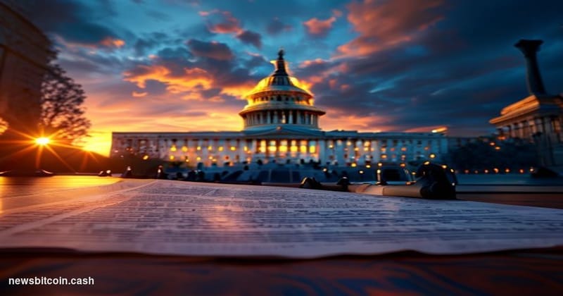 A cinematic photorealistic editorial photograph of the U.S. Capitol building at golden hour, shot from a low angle to emphasi