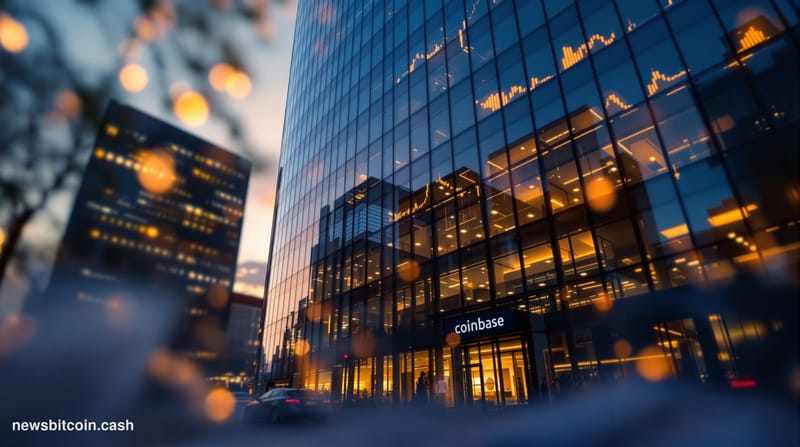 A cinematic photorealistic editorial photograph of <a href="https://coinbase.com" target="_blank" rel="noopener">Coinbase</a>