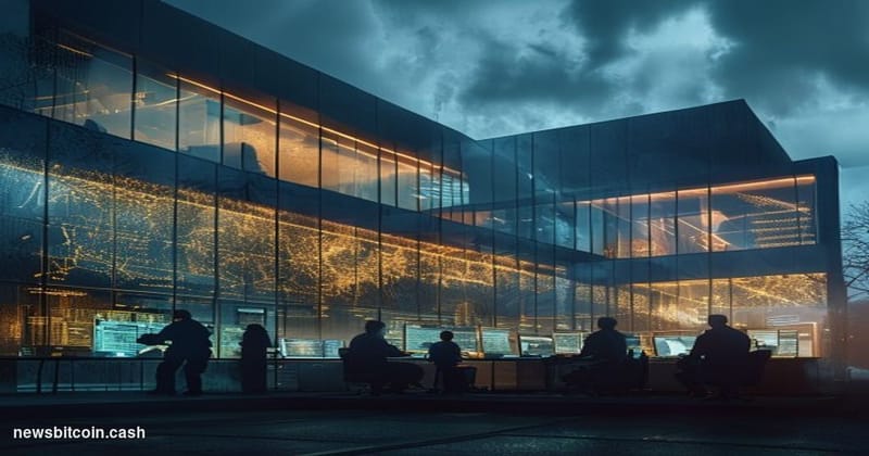 A cinematic photorealistic editorial photograph capturing the intersection of digital crime investigation and traditional pol