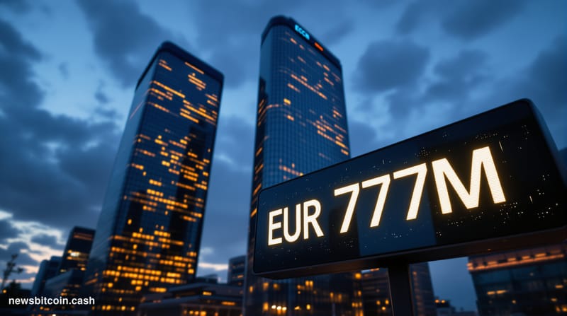 Cinematic photorealistic editorial photograph of the European Central Bank headquarters in Frankfurt, Germany, with its disti