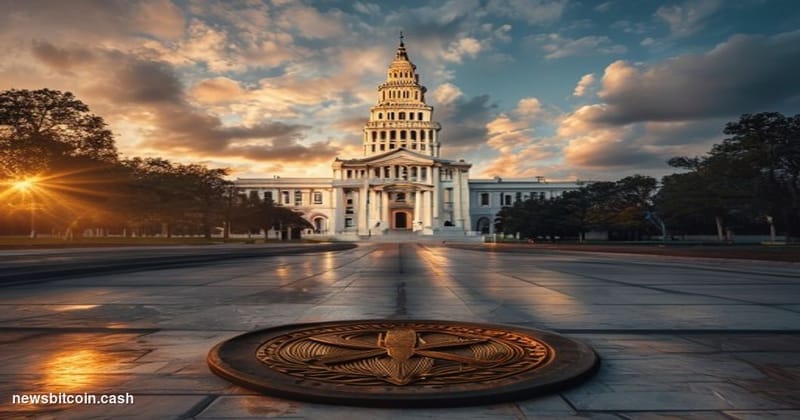 A cinematic photorealistic editorial photograph of the Florida State Capitol building in Tallahassee at golden hour, with dra