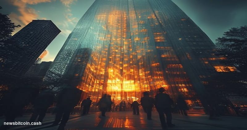 A cinematic photorealistic editorial photograph of Goldman Sachs' iconic headquarters at 200 West Street in Manhattan, shot f