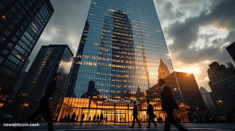 Cinematic photorealistic editorial photograph of JPMorgan Chase's iconic headquarters tower at 270 Park Avenue in Manhattan, 
