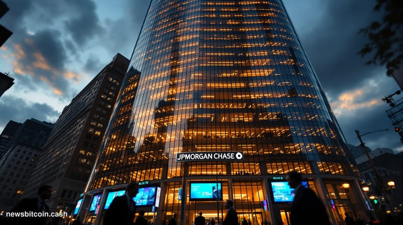 A cinematic photorealistic editorial photograph of JPMorgan Chase's imposing headquarters at 270 Park Avenue in Manhattan, sh