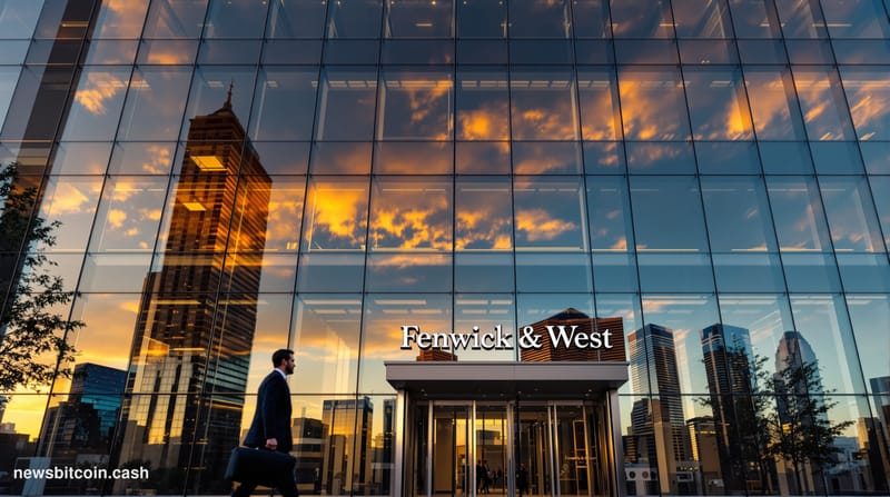 Cinematic photorealistic editorial photograph of the exterior of a prestigious law firm's headquarters building in Silicon Va