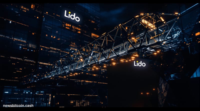 A cinematic photorealistic editorial photograph showing the intersection of blockchain security and cross-chain infrastructur
