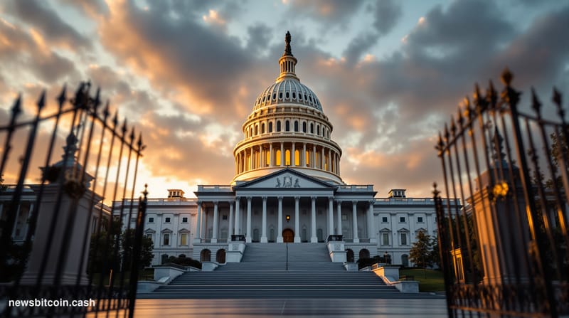 A cinematic photorealistic editorial photograph of the United States Capitol building in Washington D.C., shot during golden 
