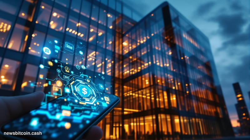 A cinematic photorealistic editorial photograph of Mastercard's headquarters building in Purchase, New York, captured during 