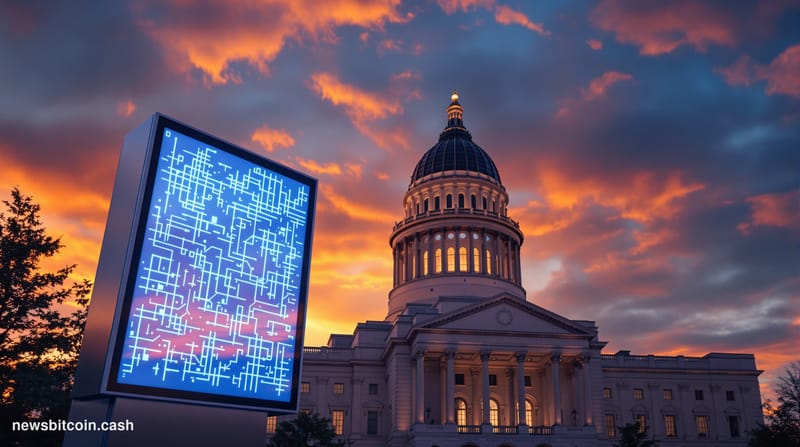 A cinematic photorealistic editorial photograph showing the Missouri State Capitol building in Jefferson City during golden h