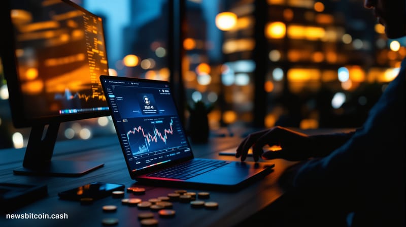 Cinematic photorealistic editorial photograph of a modern tech workspace featuring someone interacting with ChatGPT on a lapt