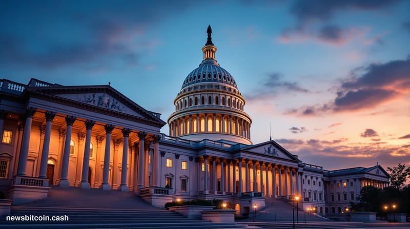 Cinematic photorealistic editorial photograph of the U.S. Capitol building's east facade during golden hour, with the Senate 