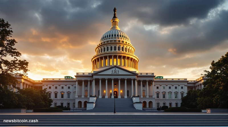 A cinematic photorealistic editorial photograph of the United States Capitol building in Washington D.C., captured during gol