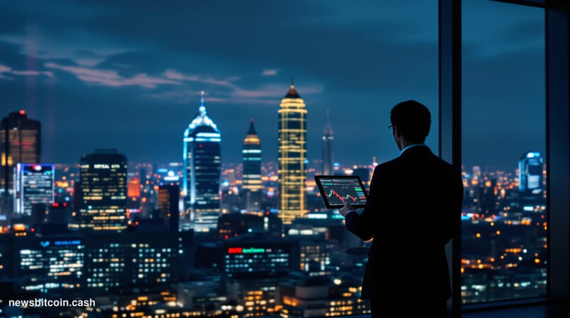 A cinematic photorealistic editorial photograph showing the Seoul skyline at dusk with the illuminated Korean government dist