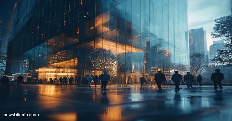 A cinematic photorealistic editorial photograph of Standard Chartered's iconic corporate headquarters in London's financial d