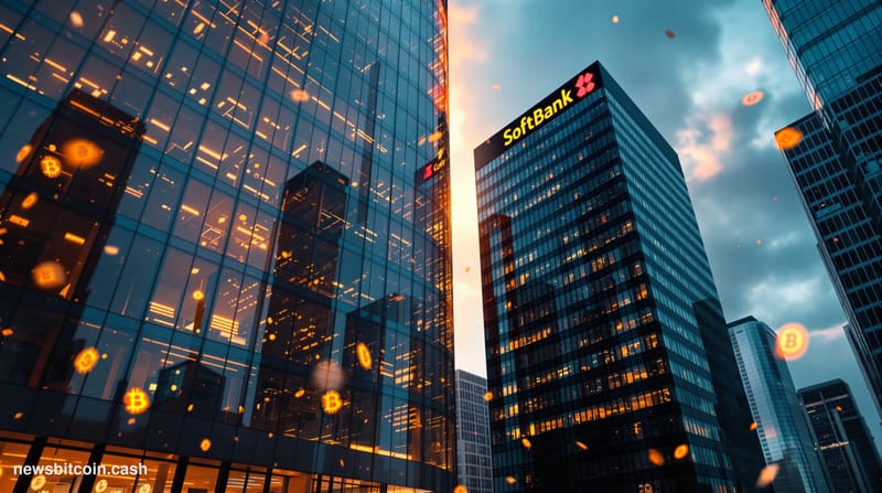 A cinematic photorealistic editorial photograph showing the dramatic collision of traditional tech finance and cryptocurrency