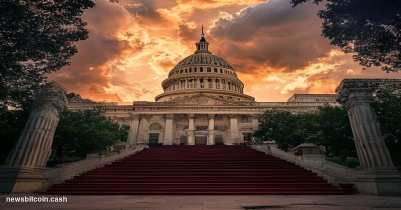 Cinematic photorealistic editorial photograph of the Texas State Capitol building in Austin, shot from a low angle to emphasi