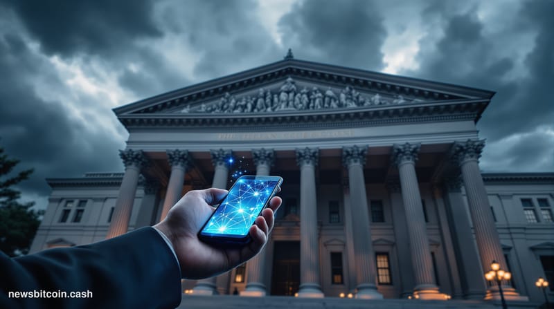 A cinematic photorealistic editorial photograph of the imposing U.S. Treasury Department building in Washington D.C., capture