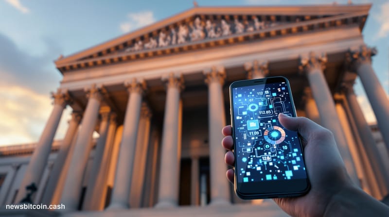 A cinematic photorealistic editorial photograph showing the imposing neoclassical facade of a major government building in Wa
