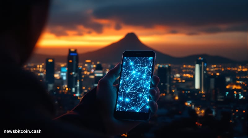 A cinematic photorealistic editorial photograph showing Venezuela's Caracas skyline at dusk with the iconic Avila mountain in