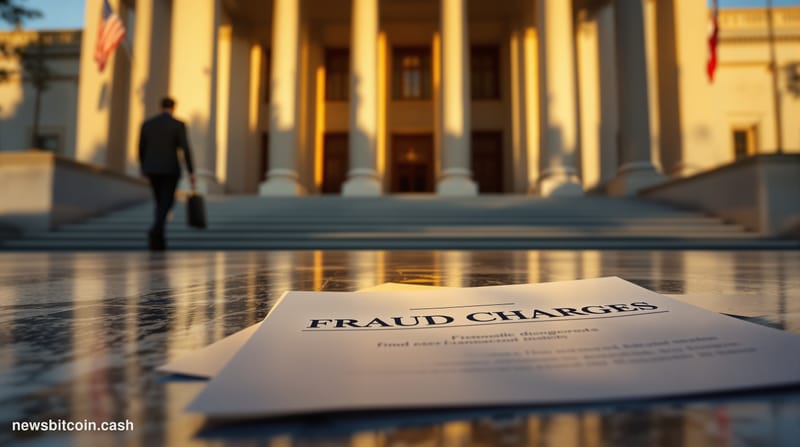 A cinematic photorealistic editorial photograph of a California courthouse exterior with dramatic late afternoon lighting cas