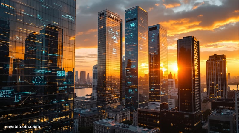 A cinematic photorealistic editorial photograph of Buenos Aires financial district at golden hour, showcasing the iconic Cata