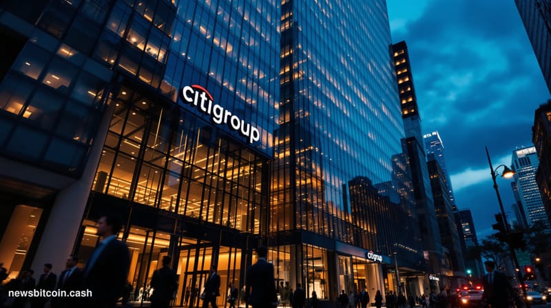 A cinematic photorealistic editorial photograph of Citigroup's iconic headquarters building at 388 Greenwich Street in Lower 
