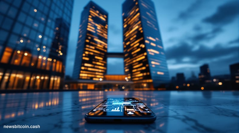 A cinematic photorealistic editorial photograph capturing the European Central Bank's imposing modern headquarters in Frankfu