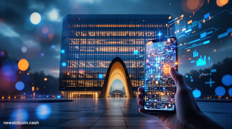 A cinematic photorealistic editorial photograph showing the imposing glass facade of BNP Paribas headquarters in La Défense b