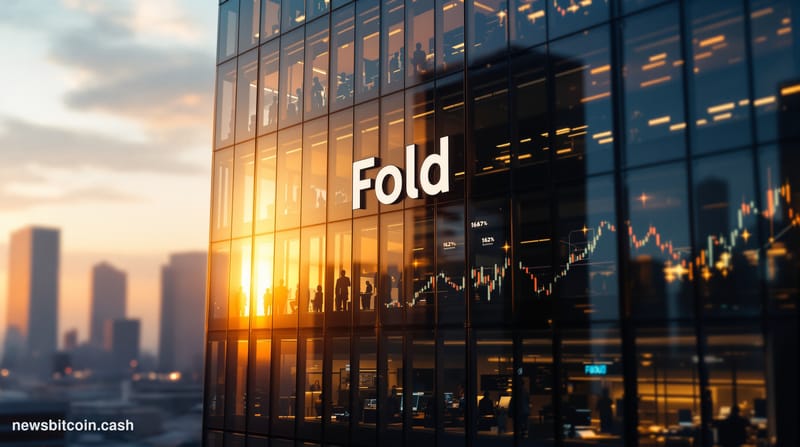 A cinematic photorealistic editorial photograph capturing the dramatic financial transformation at Fold's corporate headquart