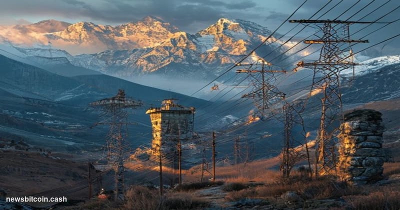 A cinematic photorealistic editorial photograph showing the mountainous Georgian region of Mestia with its characteristic med