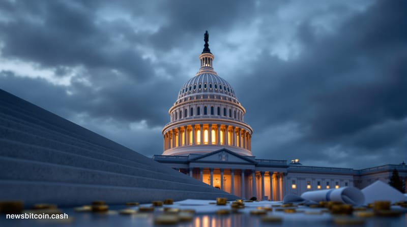 A cinematic photorealistic editorial photograph of the US Capitol Building's iconic dome and neoclassical architecture shot f