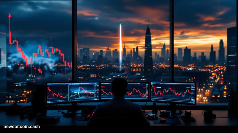 A dramatic cinematic photograph capturing the intersection of geopolitical tension and financial markets. The foreground show