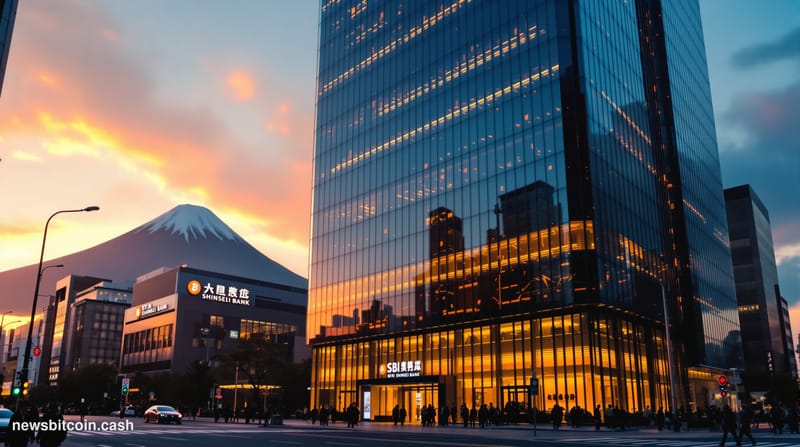 A cinematic photorealistic editorial photograph showcasing the stark contrast between Japanese financial innovation and Ameri