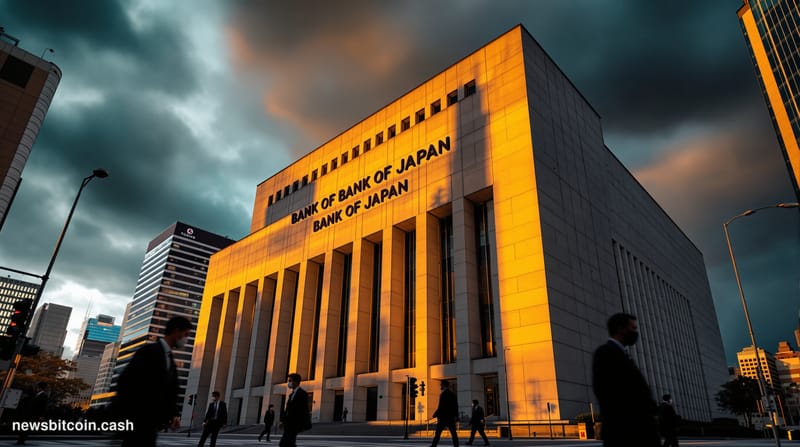 Cinematic photorealistic editorial photograph of the Bank of Japan headquarters building in Tokyo's Nihonbashi district, capt