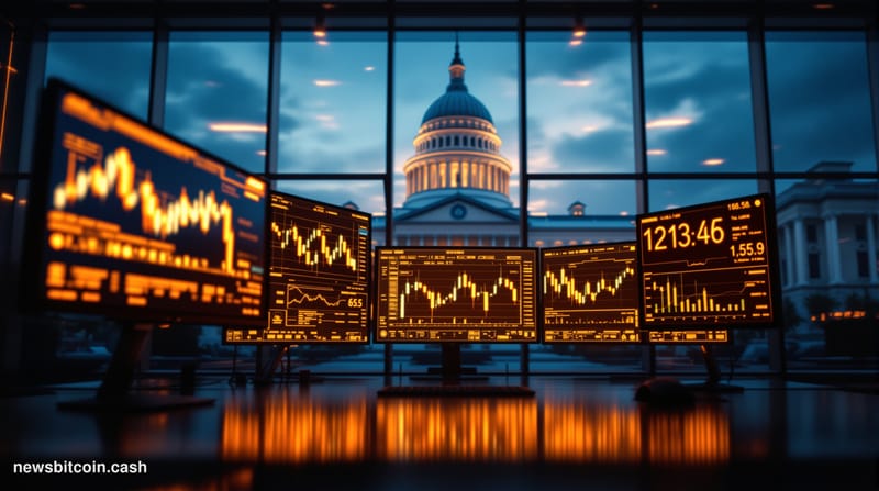 A cinematic photorealistic editorial photograph showcasing the convergence of traditional finance and cryptocurrency trading 