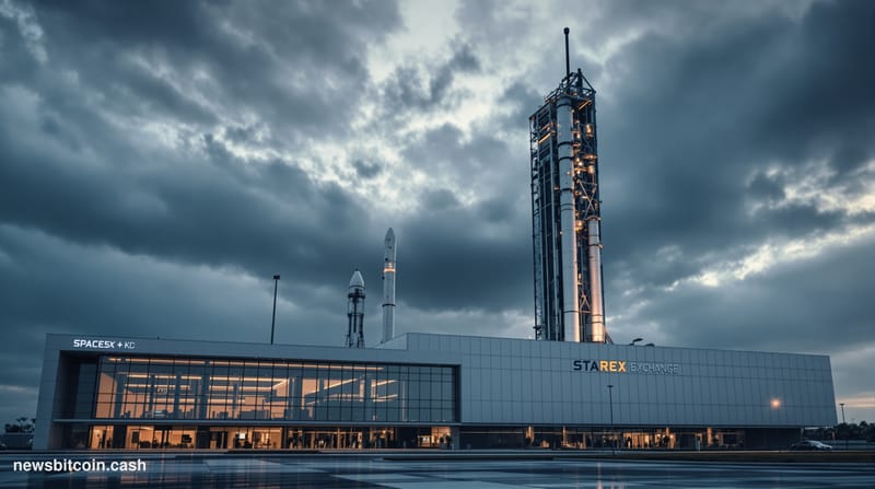 A cinematic photorealistic editorial photograph showing the iconic SpaceX Starbase facility in Boca Chica, Texas, with its to