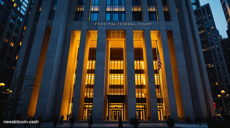 Cinematic photorealistic editorial photograph of the imposing federal courthouse building at 500 Pearl Street in Lower Manhat