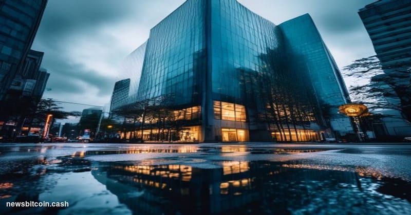 Cinematic photorealistic editorial photograph of the former Mt. Gox headquarters building in Tokyo's Shibuya district, shot f