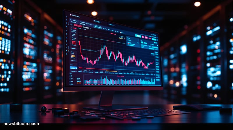 A cinematic photorealistic editorial photograph showing a sleek, modern computer monitor displaying the Raydium decentralized