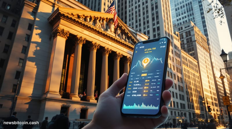 Cinematic photorealistic editorial photograph capturing the convergence of traditional finance and blockchain tokenization. W