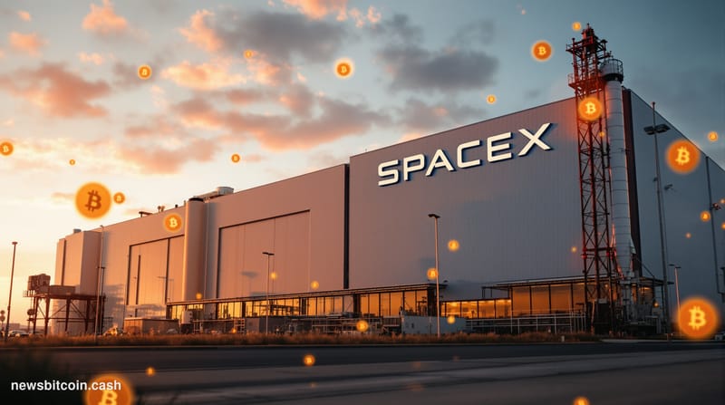 A cinematic photorealistic editorial photograph of SpaceX headquarters in Hawthorne, California, shot from a low angle during