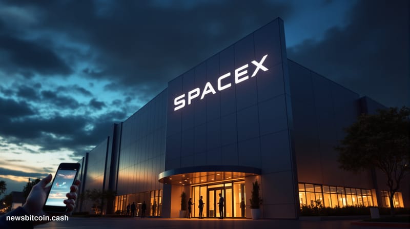 Cinematic photorealistic editorial photograph showing the iconic SpaceX Hawthorne headquarters building exterior in dramatic 