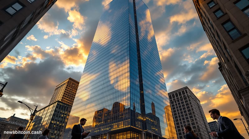 A cinematic photorealistic editorial photograph of Goldman Sachs' iconic headquarters at 200 West Street in Lower Manhattan, 