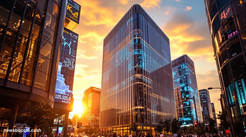 A cinematic photorealistic editorial photograph showcasing the convergence of traditional financial infrastructure and crypto