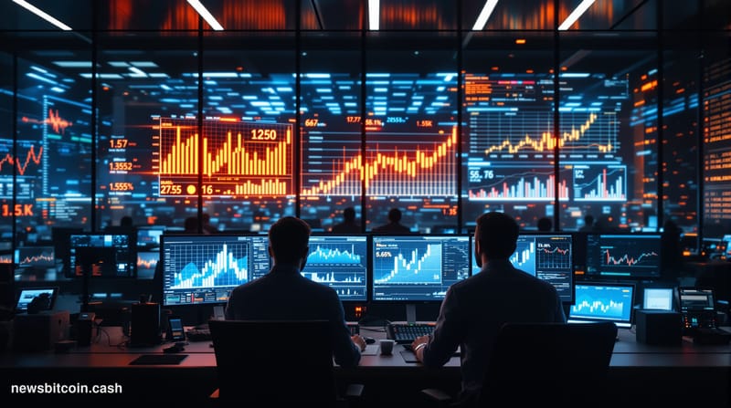 A cinematic photorealistic editorial photograph showing a modern cybersecurity command center during an emergency response, w