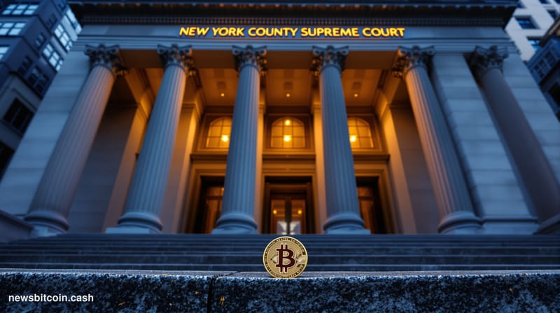 Cinematic photorealistic editorial photograph of the New York County Supreme Court building facade on Centre Street in lower 
